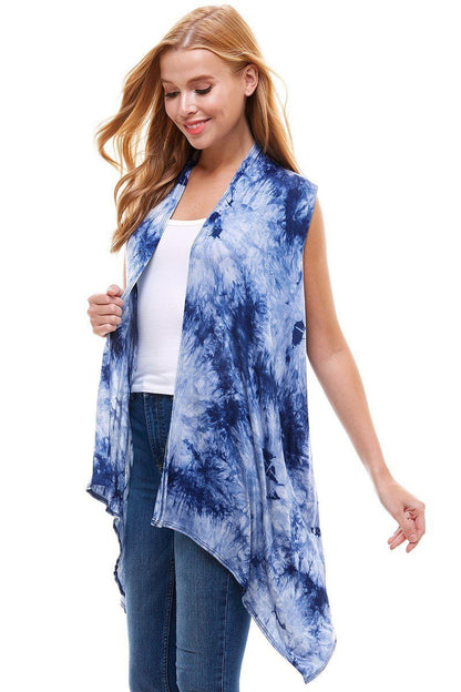 Blue Tie-Dye Cardigan Vest For Women Cardigan MomMe and More 