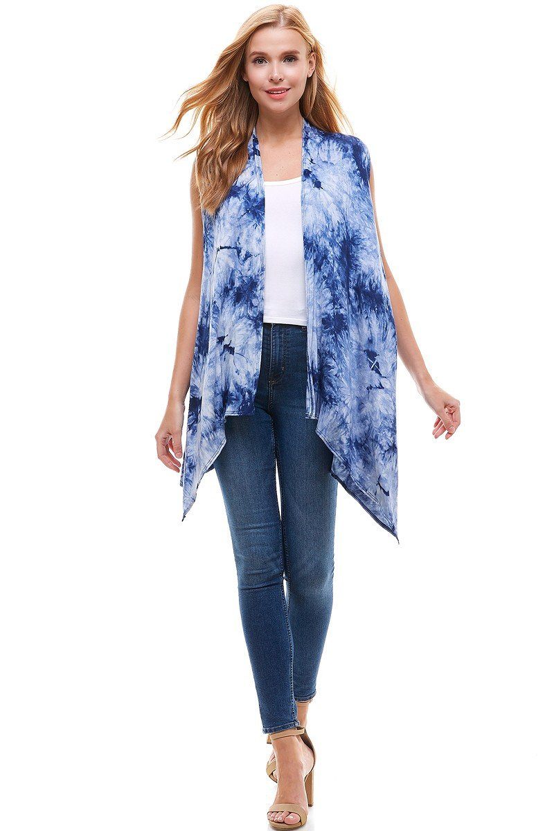 Blue Tie-Dye Cardigan Vest For Women Cardigan MomMe and More 