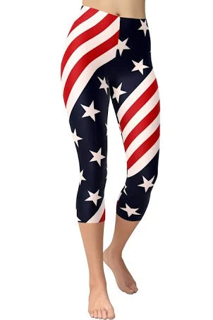 Womens Best Capri Leggings, American Flag Printed Capri Leggings Leggings MomMe and More 