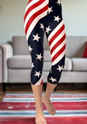 Womens Best Capri Leggings, American Flag Printed Capri Leggings Leggings MomMe and More 