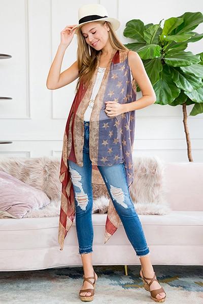 American Flag Cardigan Kimono Vest Cardigan MomMe and More 