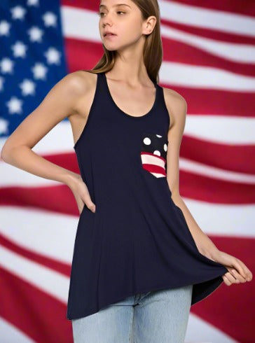 Women's American Flag Summer Tank Top Navy Blue Mom and Me 4th of July Shirt MomMeAndMore Boutique