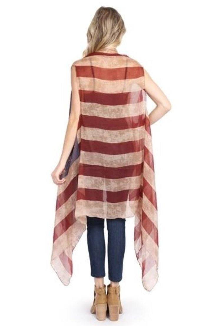 Women's American Flag Duster Cardigan Vest: Red/White/Blue duster MomMe and More 