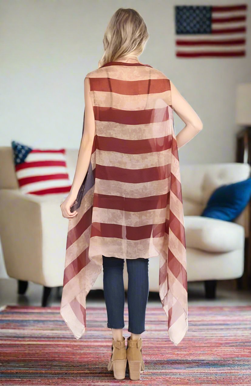 Women's American Flag Duster Cardigan Vest: Red/White/Blue duster MomMe and More 