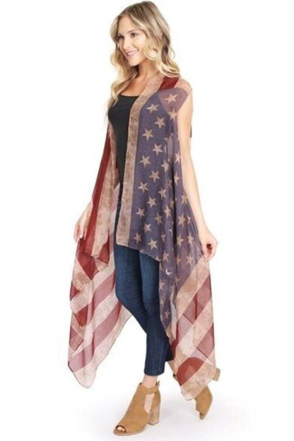 Women's American Flag Duster Cardigan Vest: Red/White/Blue duster MomMe and More 