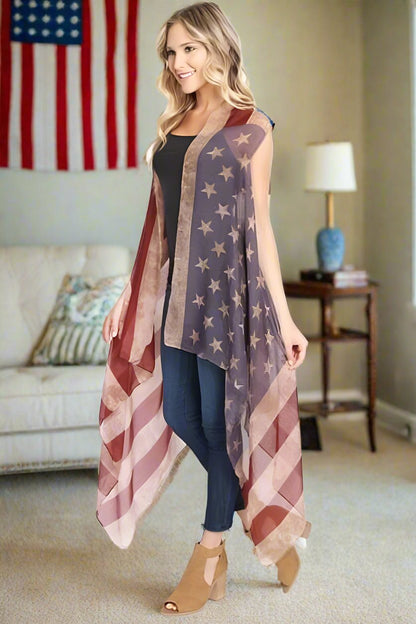 Women's American Flag Duster Cardigan Vest: Red/White/Blue duster MomMe and More 