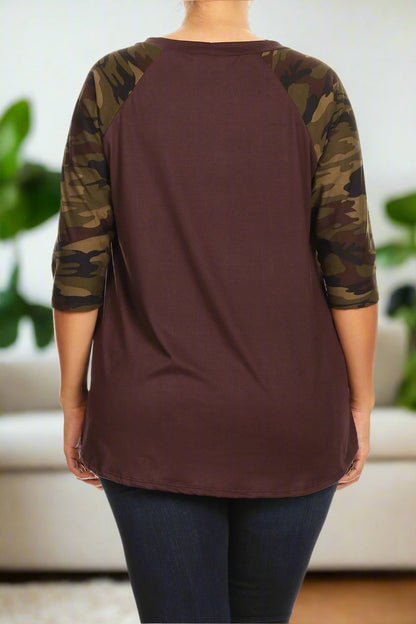 Women's Camo Brown Tunic Raglan Top: Plus 1xl/2xl/3xl Tops MomMe and More 