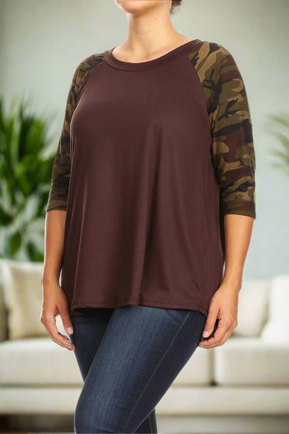 Women's Camo Brown Tunic Raglan Top: Plus 1xl/2xl/3xl Tops MomMe and More 