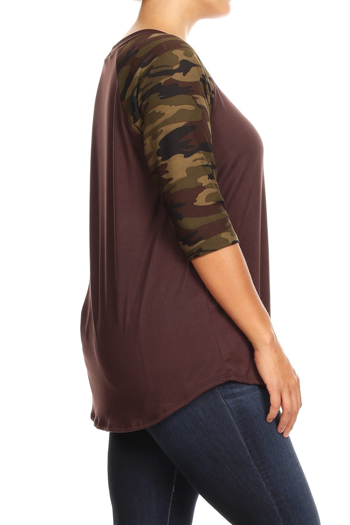 Women's Camo Brown Tunic Raglan Top: Plus 1xl/2xl/3xl Tops MomMe and More 