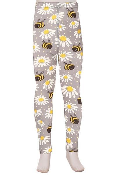 Girl's Bumble Bee Daisy Leggings Gray/Yellow: S and L Leggings MomMe and More 