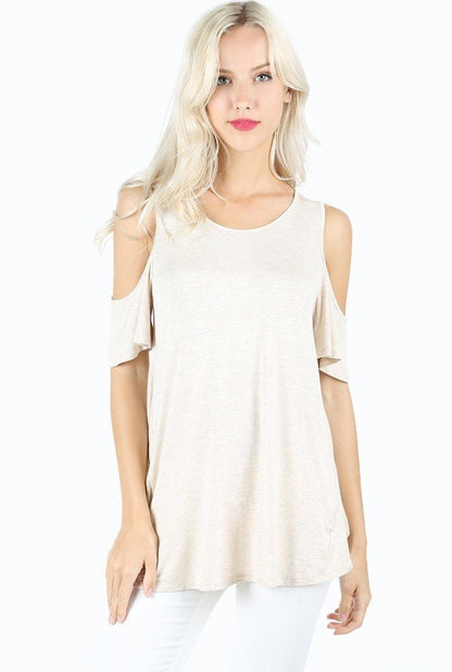 Women's Cold Shoulder Top: Beige Tops MomMe and More 