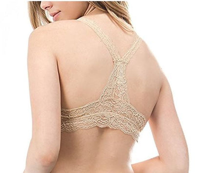 Unlined Lace Racerback Bralette: Beige Bralette MomMe and More 