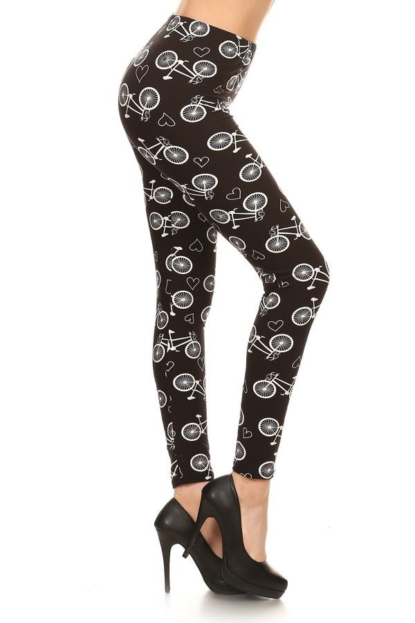 Women's Bike Printed Soft Leggings Black: OS and Plus Leggings MomMe and More 