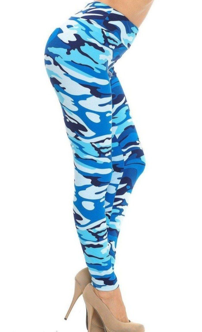 Womens Blue Camouflage Leggings: Yoga Waist Leggings MomMe and More 
