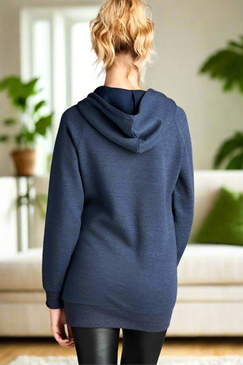 Womens Navy Blue Slim Fit Hoodie Sweatshirt Tops MomMe and More 