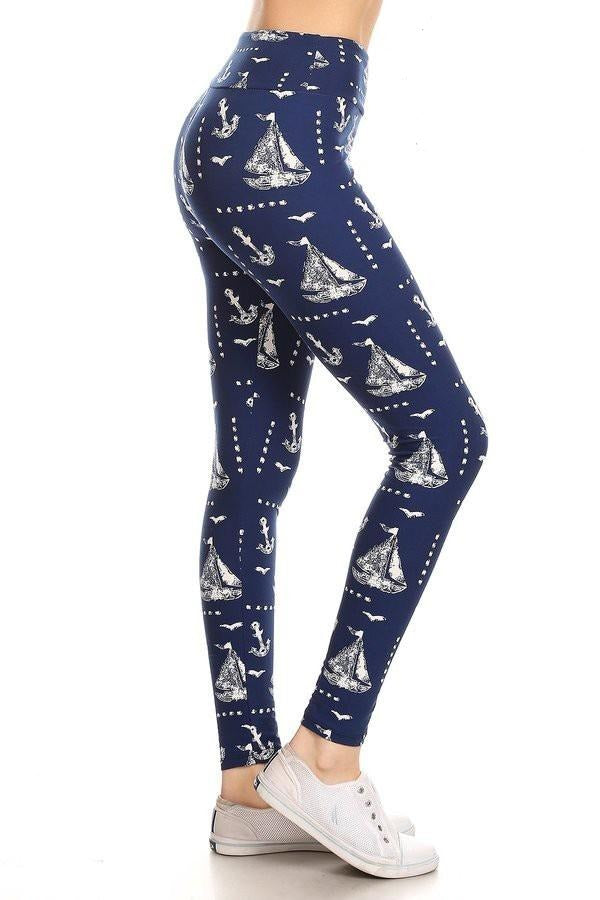 Womens Boat Anchor Nautical Leggings: Yoga Waist Leggings MomMe and More 