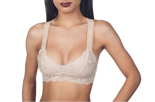 Unlined Lace Racerback Bralette: Beige Bralette MomMe and More 