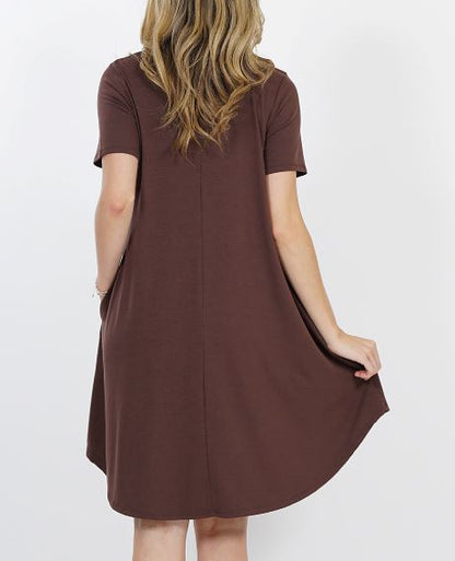 Womens Short Sleeve Pocket Midi Dress: Brown dress MomMe and More 