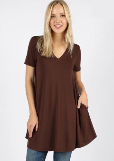Women's Brown Tunic Dress With Pockets: S/M/L/XL dress MomMe and More 