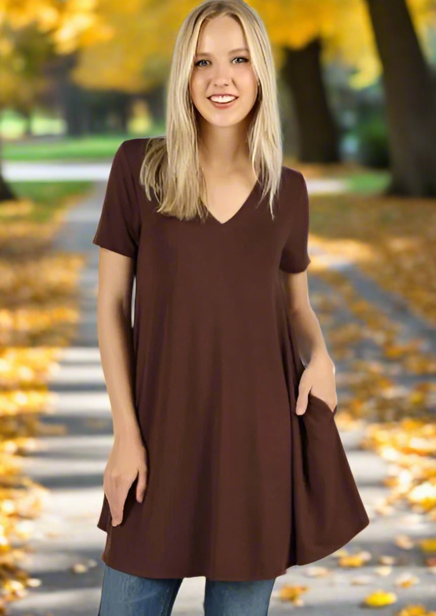 Women's Brown Tunic Dress With Pockets: S/M/L/XL dress MomMe and More 