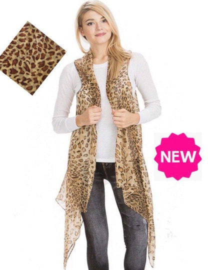 Womens Cheetah Leopard Animal Print Cardigan Kimono Sleeveless Vest Cardigan MomMe and More 