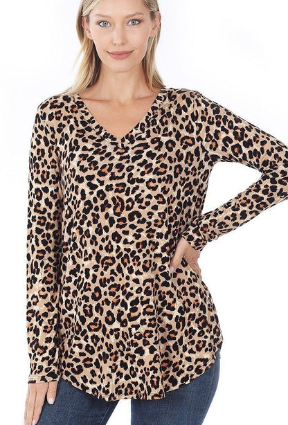 Womens Cheetah Leopard Printed V-Neck Top Tops MomMe and More 