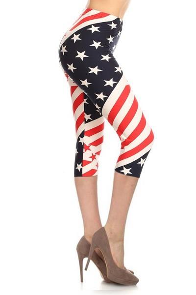 Womens American Flag USA Capri Leggings Leggings MomMe and More 