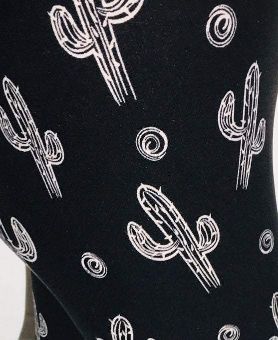 Women's Cactus Yoga Leggings Black/White: OS and Plus Leggings MomMe and More 