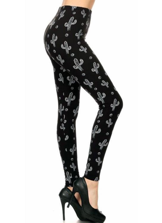 Women's Cactus Yoga Leggings Black/White: OS and Plus Leggings MomMe and More 