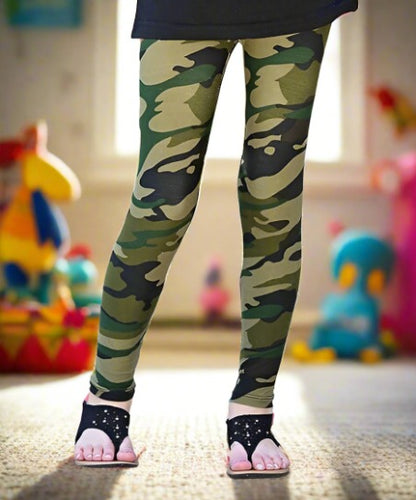 Girls Leggings | Green Camouflage Leggings | Kids Yoga Pants | Footless  Tights | No-Roll Waistband