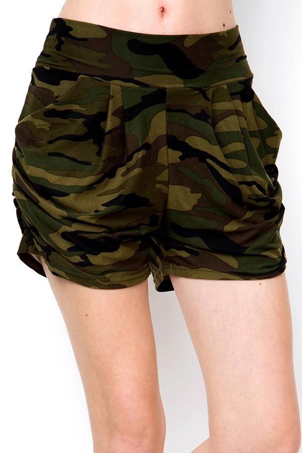 Women's Pocket Harem Shorts: Green Camo Shorts MomMe and More 