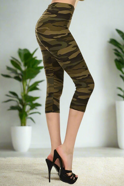 Women's Camo Capri Leggings Camouflage Army Green Leggings MomMe and More 