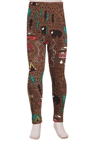 Girl's Camping Bear Fox Owl Leggings Brown: S and L Leggings MomMe and More 