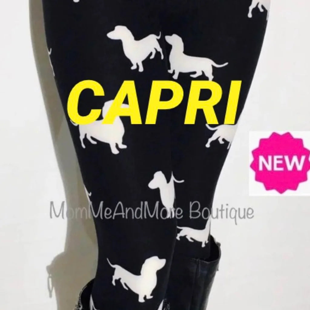 Womens Capri Leggings Dachshund Dog Print Pants Leggings MomMe and More 
