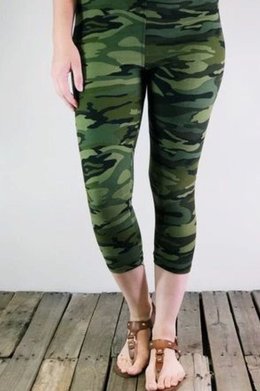 Womens Capri Leggings Green Camouflage Print Pants Leggings MomMe and More 