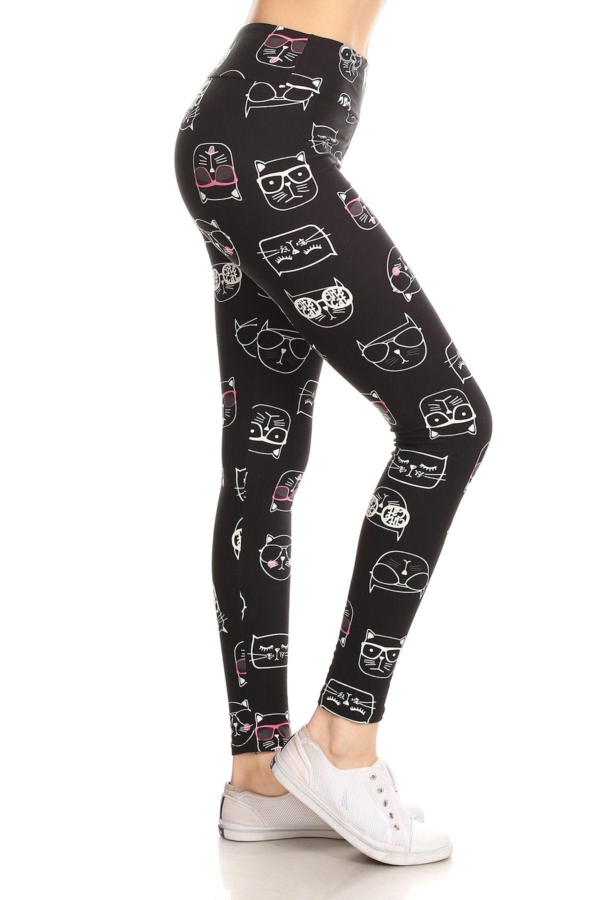 Womens Black Cat Printed Leggings: Yoga Waist Leggings MomMe and More 