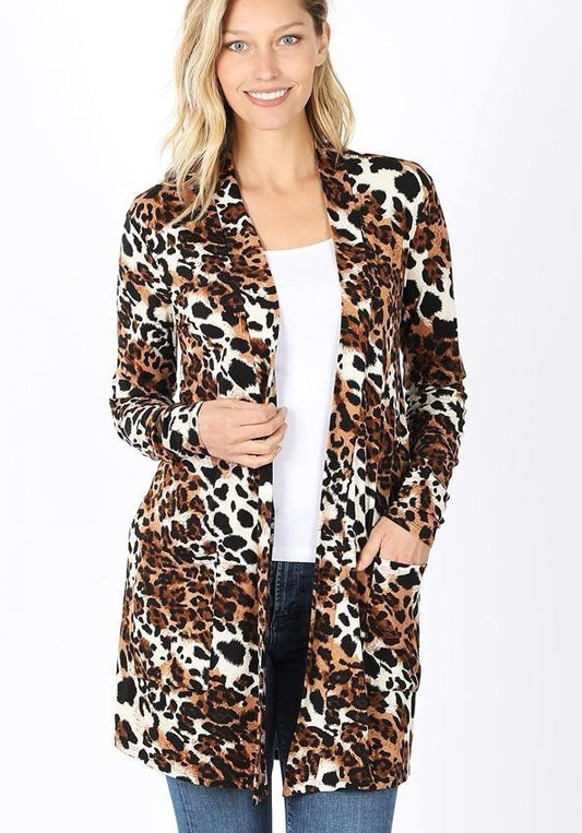 Women's Cheetah Leopard Pocket Cardigan: Plus Cardigan MomMe and More 