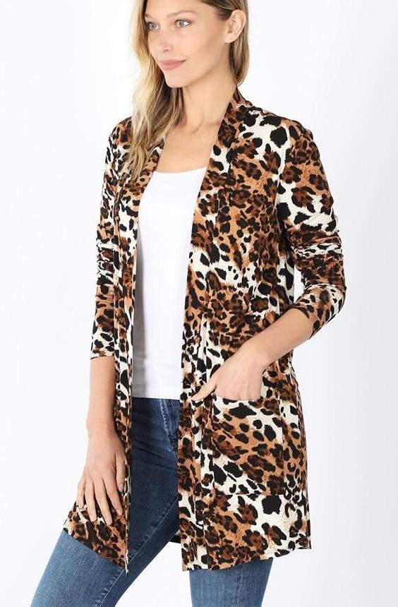 Women's Cheetah Leopard Pocket Cardigan: Plus Cardigan MomMe and More 