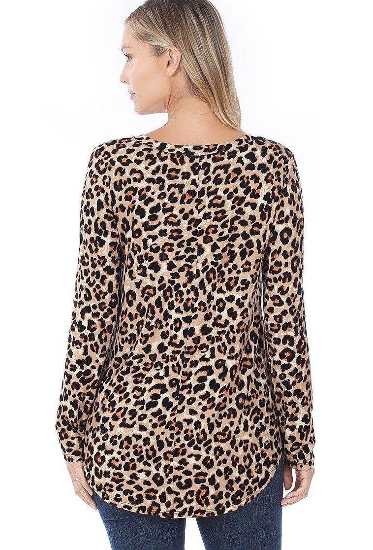 Womens Cheetah Leopard Printed V-Neck Top Tops MomMe and More 