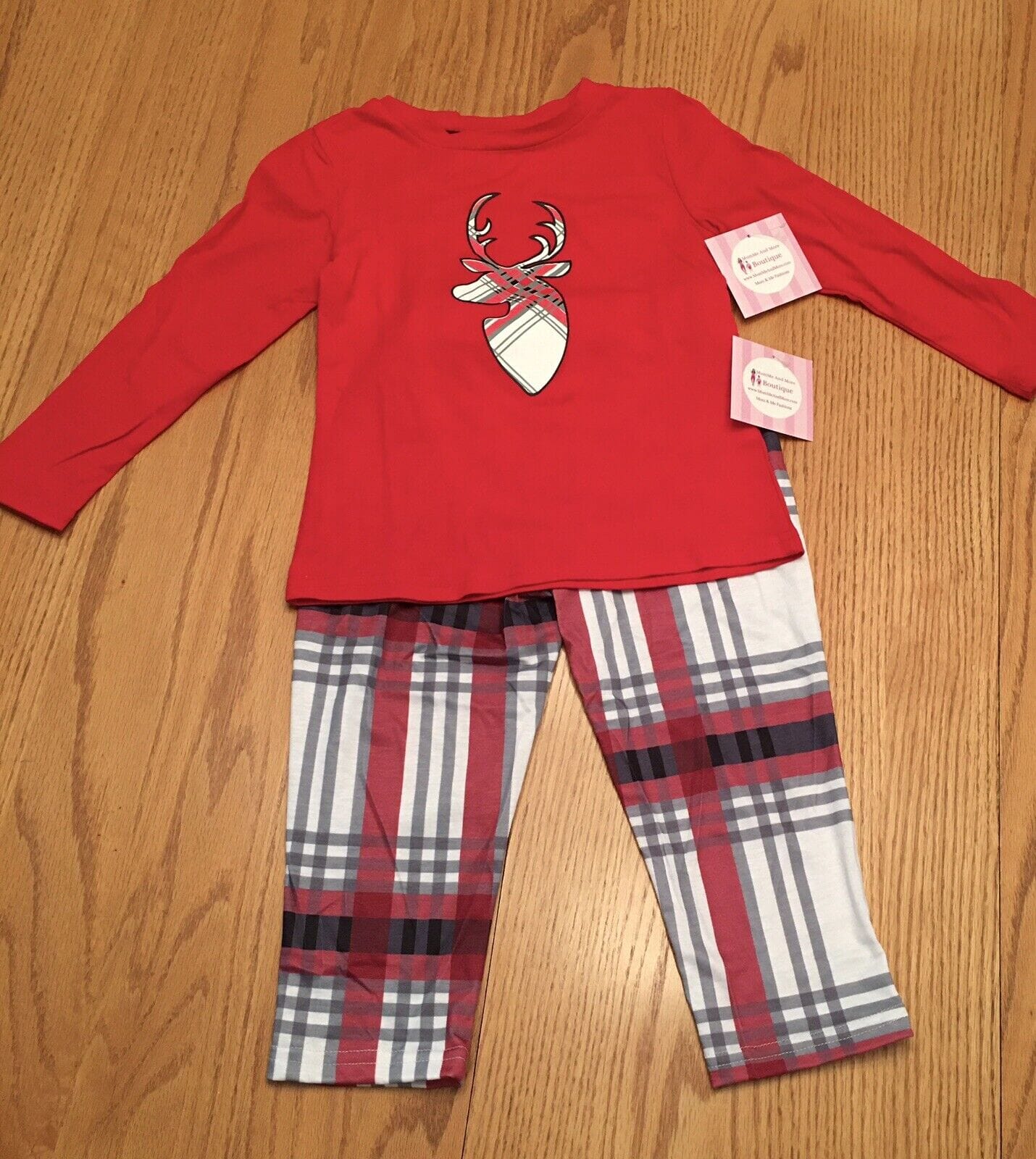 Family Matching Christmas Red Plaid Reindeer Printed Pajamas Sleepwear MomMe and More 
