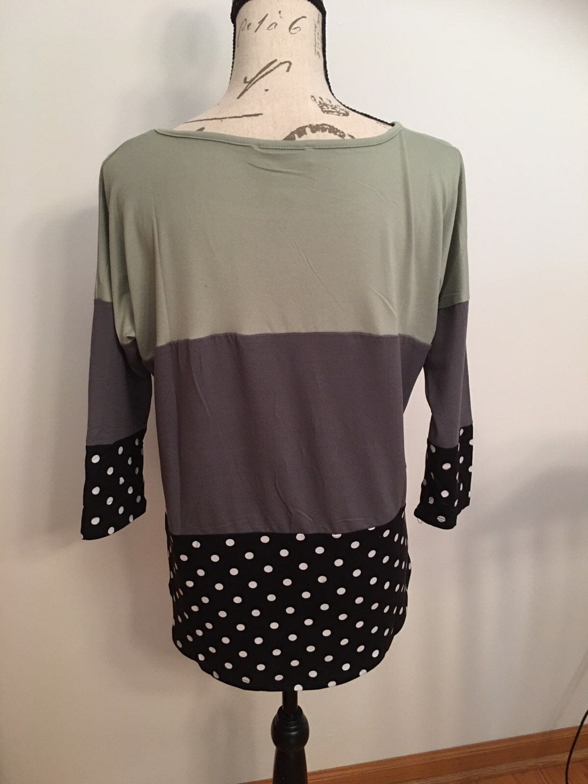 Womens Top, Color Block Stripe, 3/4 Sleeve Shirt: Green/Gray/Black Tops MomMe and More 