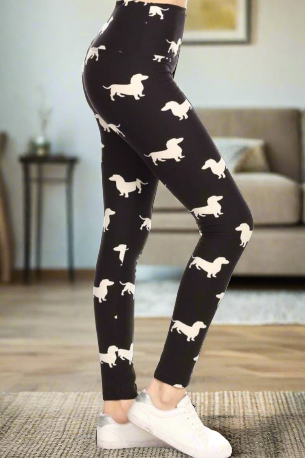 Womens Best Leggings, Dachshund Dog Print Leggings: Yoga Waist Leggings MomMe and More 