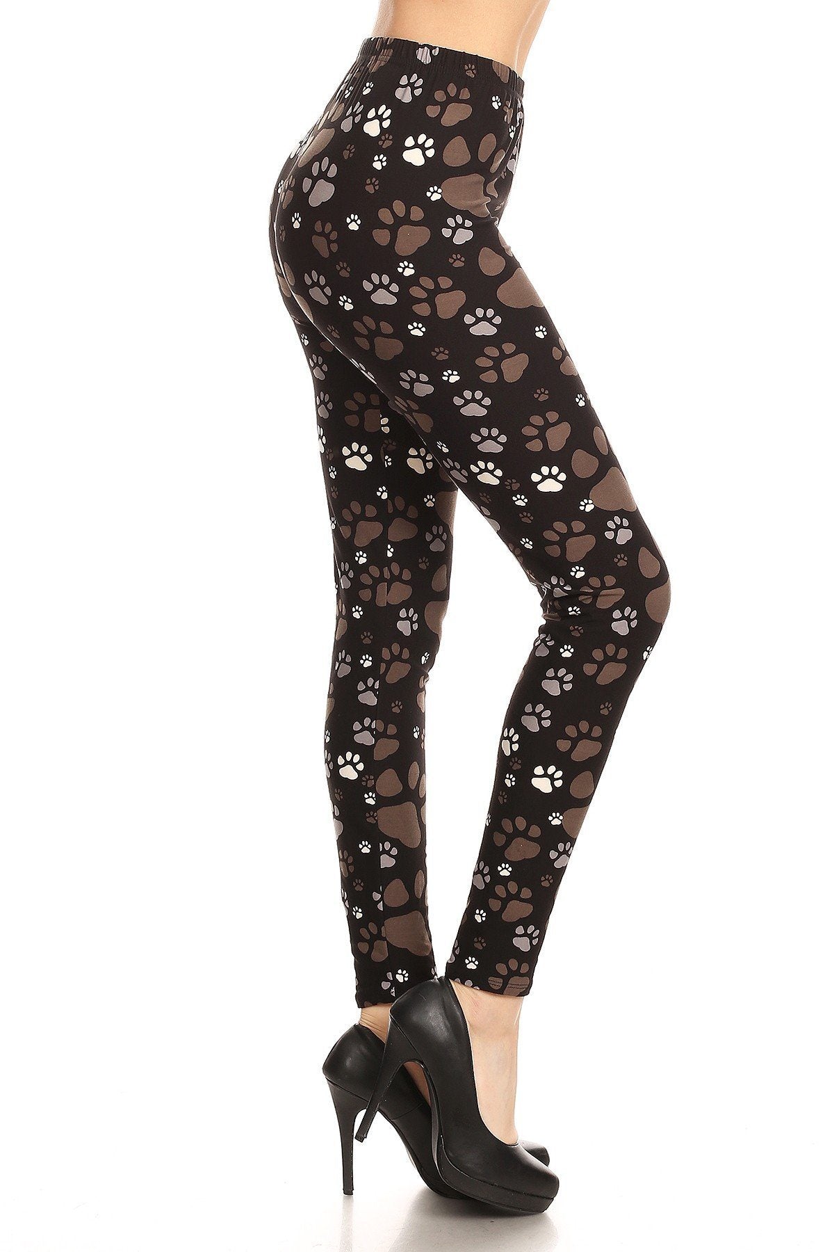Women's Dog Paw Print Leggings, Black/Brown: OS and Plus Leggings MomMe and More 