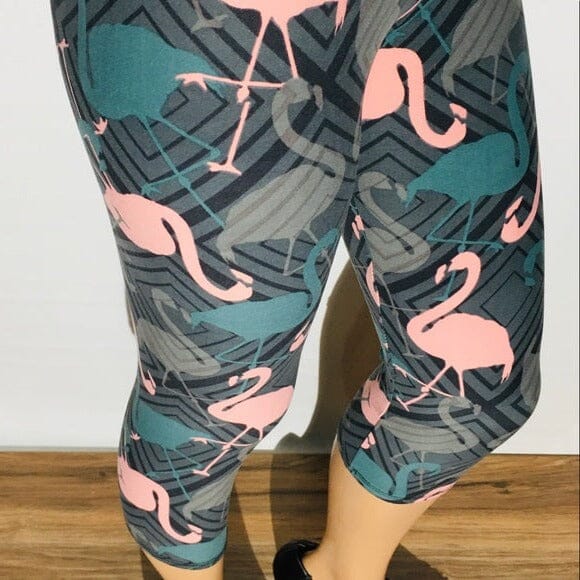 Womens Capri Leggings, Pink Flamingo Printed Leggings Leggings MomMe and More 