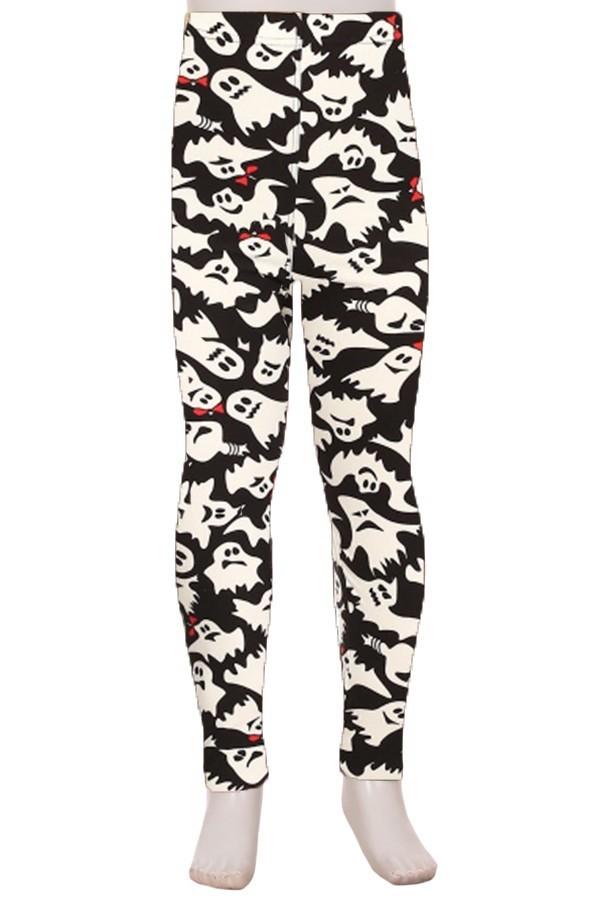 Girl's Halloween Ghost Leggings Black/White: S and L Leggings MomMe and More 