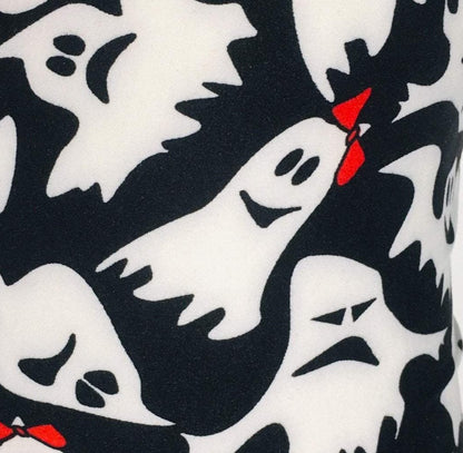 Girl's Halloween Ghost Leggings Black/White: S and L Leggings MomMe and More 