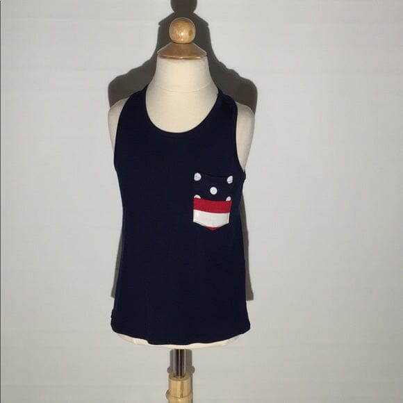 Girls Best Shirt, Kids American Flag Navy Blue Tank Top Tops MomMe and More 