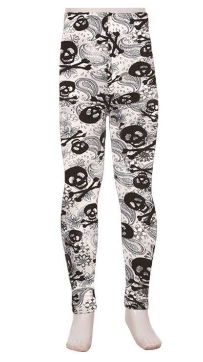 Girls Best Leggings, Kids White Skull Printed Leggings Leggings MomMe and More 