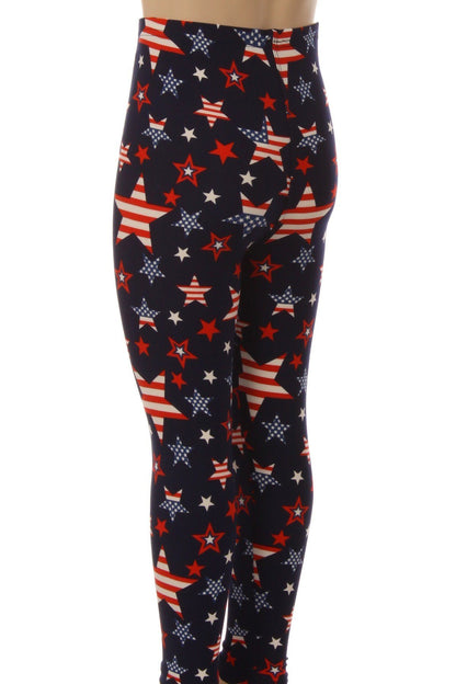 Girls American Flag Star Printed Leggings Leggings MomMe and More 