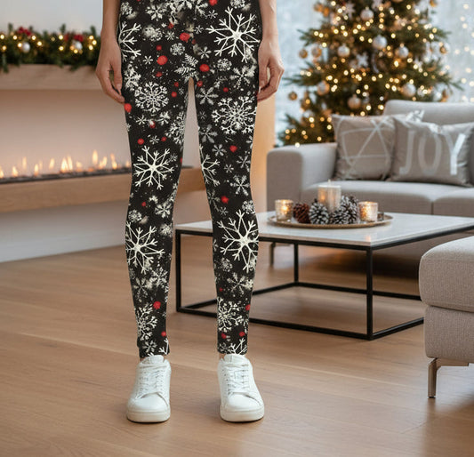 Girls Snowflake Leggings: Black Leggings MomMe and More 